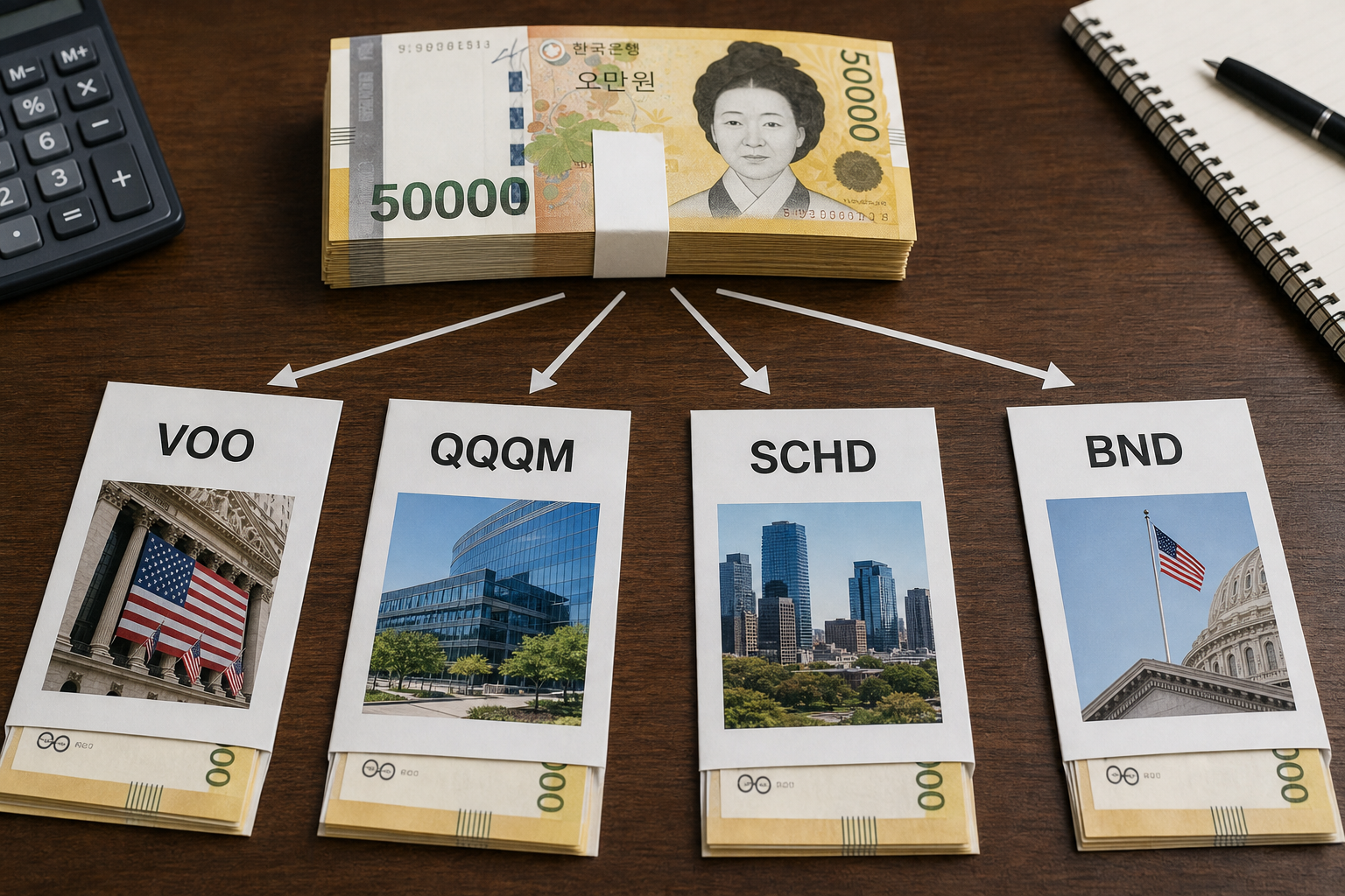 월 100만원, ETF 어떻게 나눌까? 네 가지 조합 비교