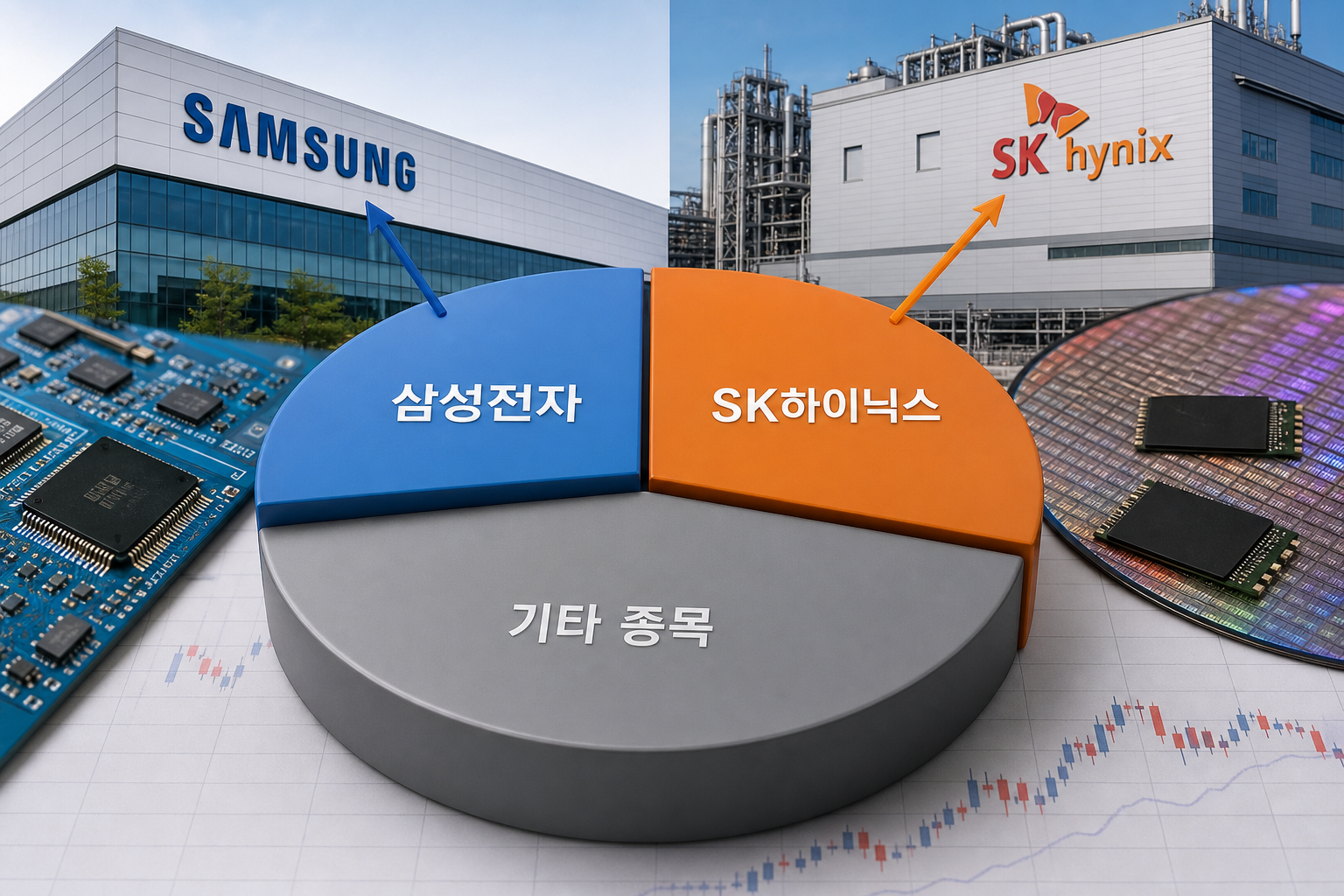 코스피200 구성에서 삼성전자·SK하이닉스가 차지하는 비중(약 30% 수준)을 보여주는 도표.
