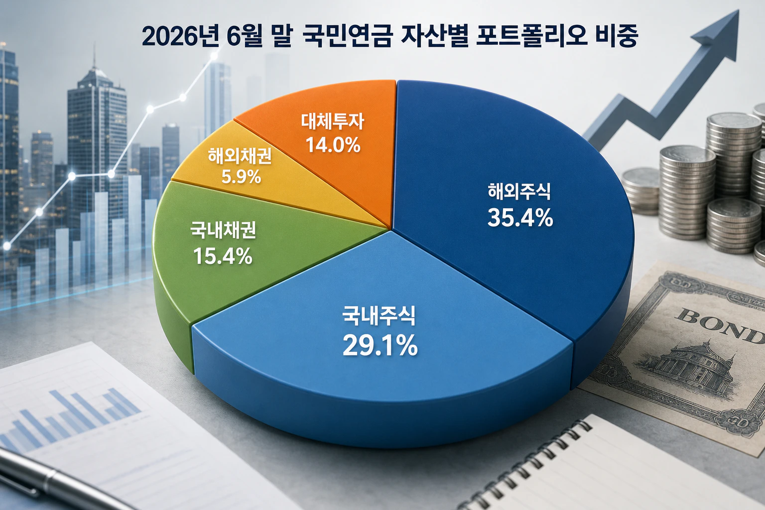 2026년 6월 말 국민연금 자산별 포트폴리오 비중 인포그래픽