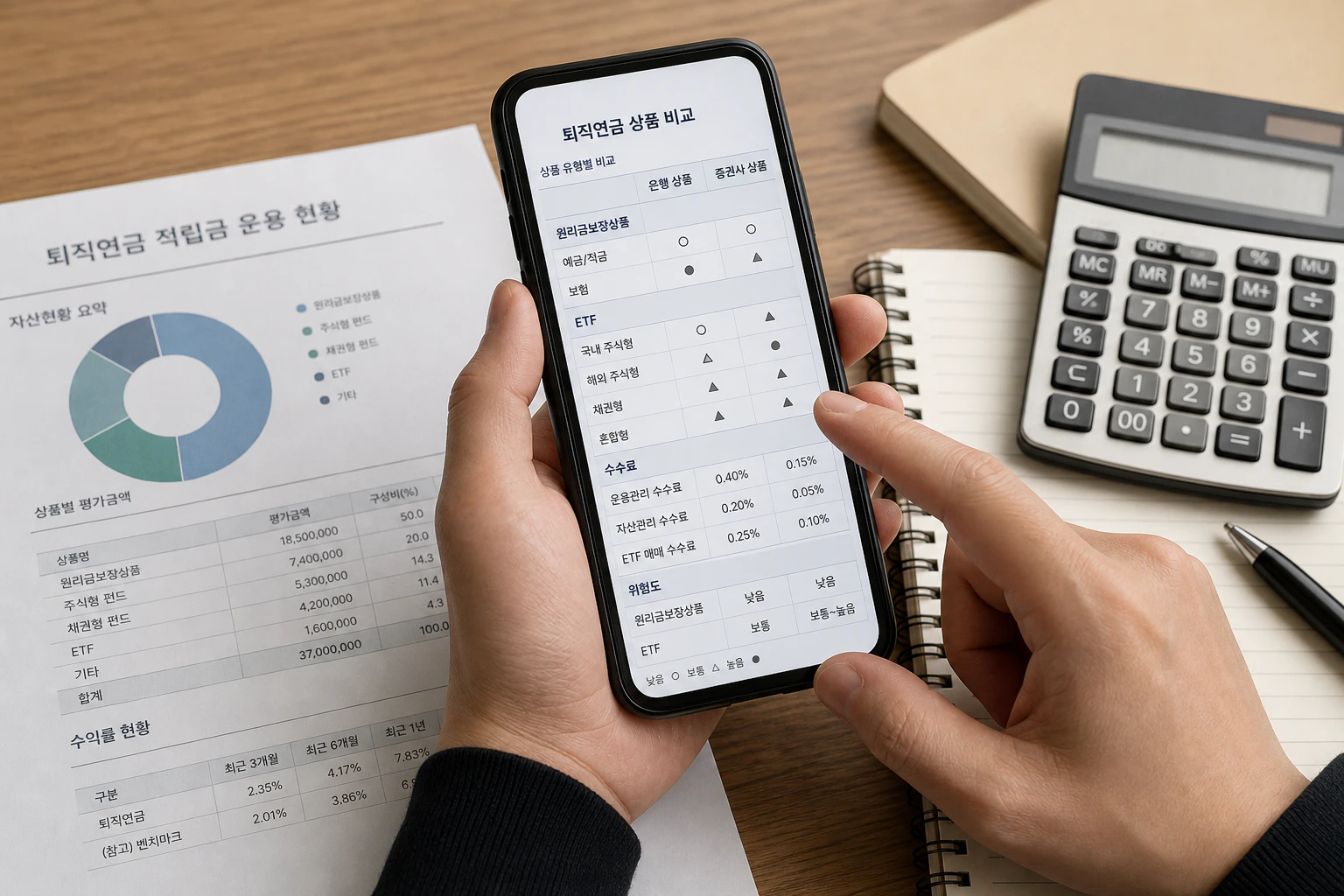 퇴직연금 상품과 수수료를 비교하는 투자자