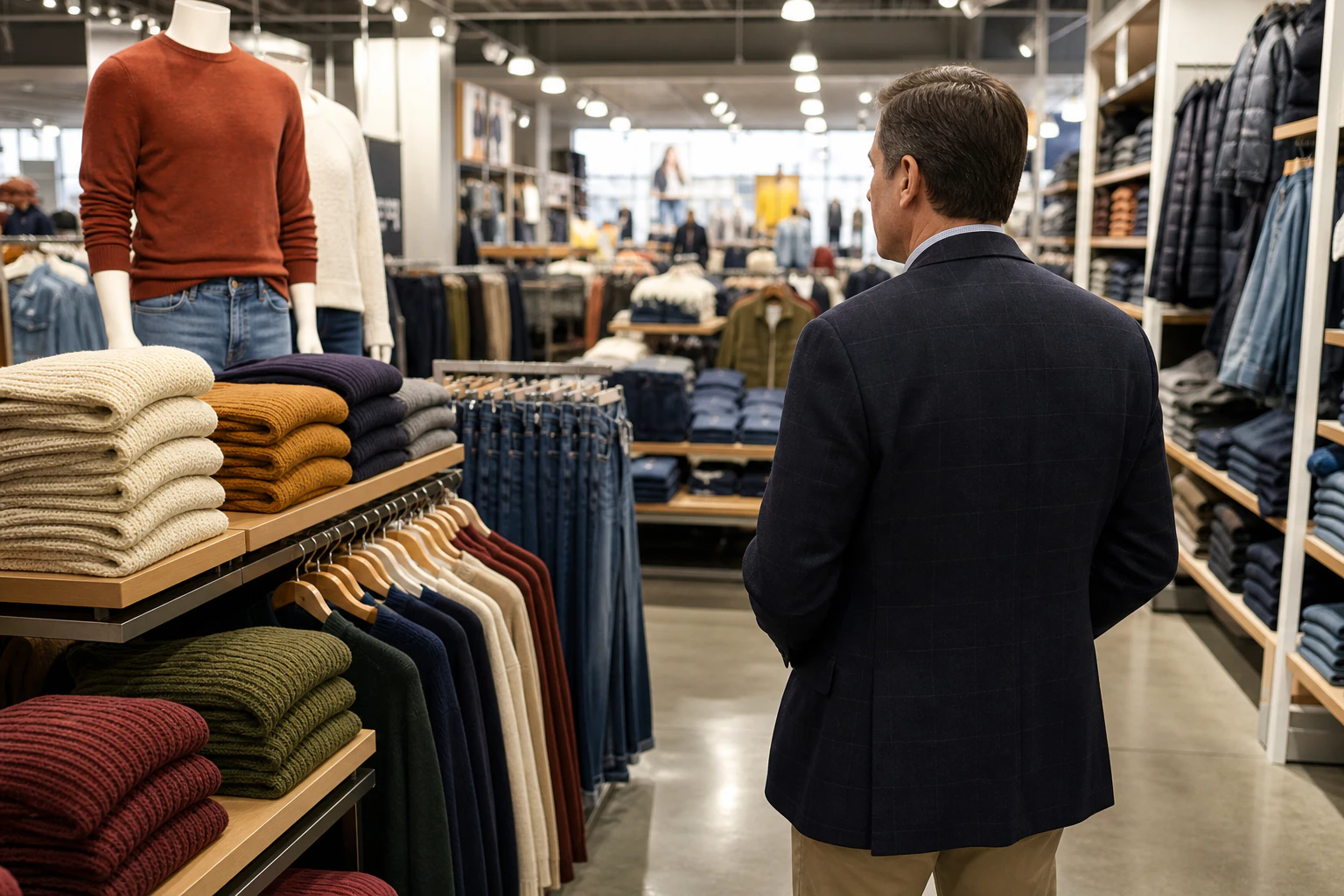 Old Navy 매장 상품과 고객 경험을 점검하는 경영자 이미지