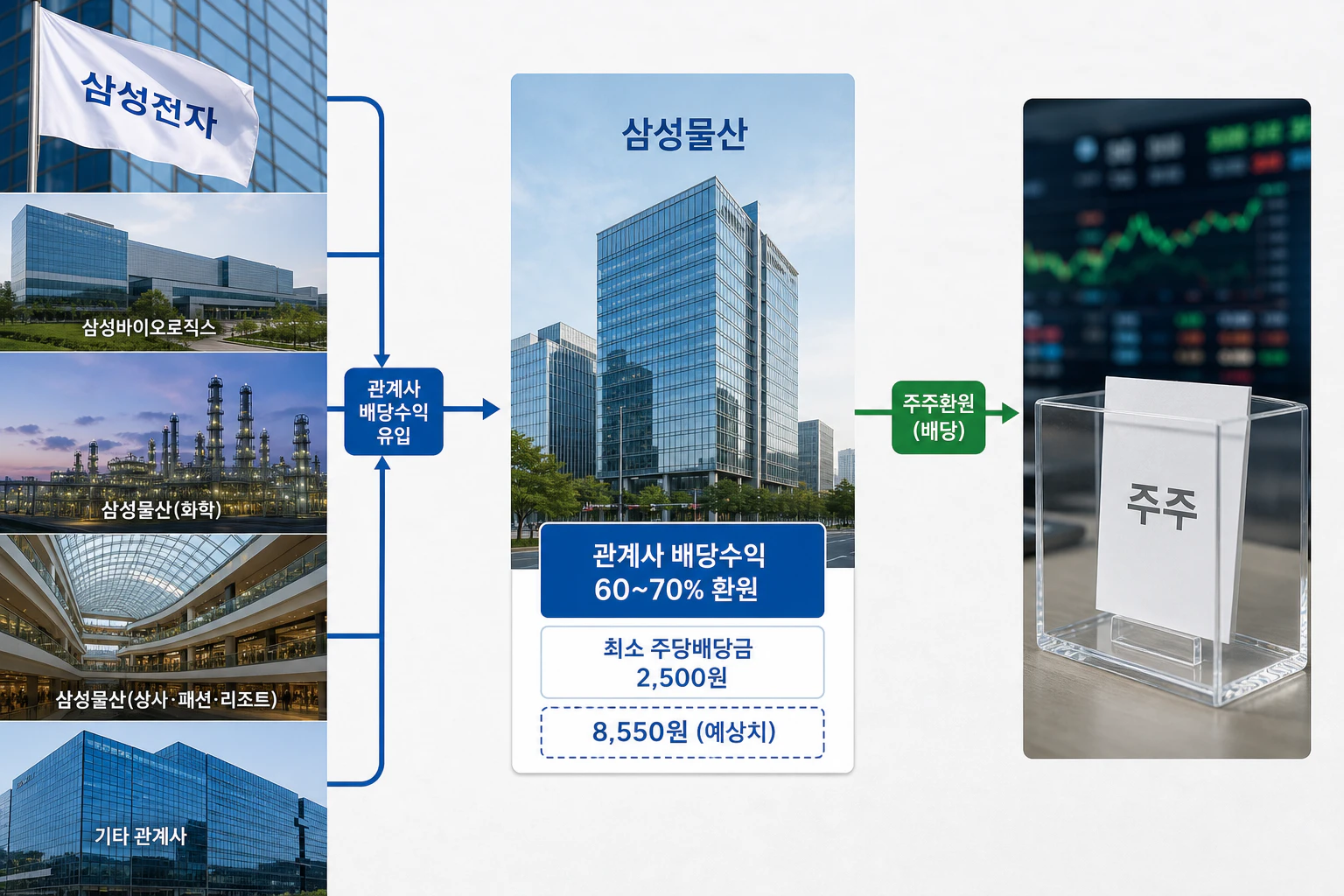 삼성물산 관계사 배당수익과 주주환원 흐름 인포그래픽