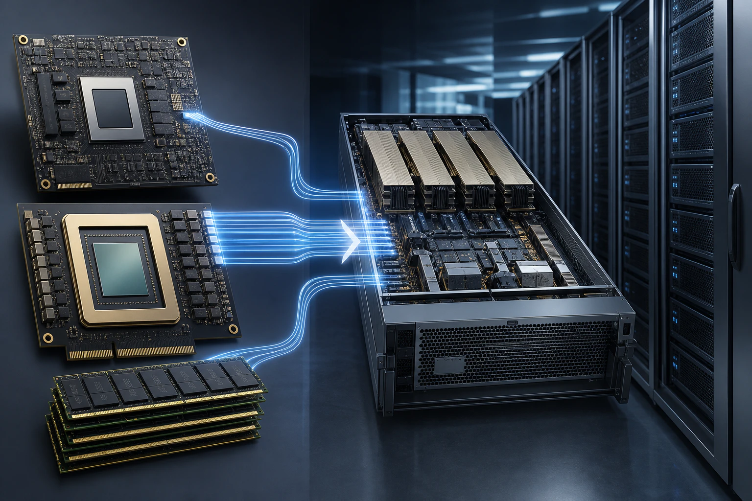 XPU와 GPU, HBM이 연결된 AI 서버 구조