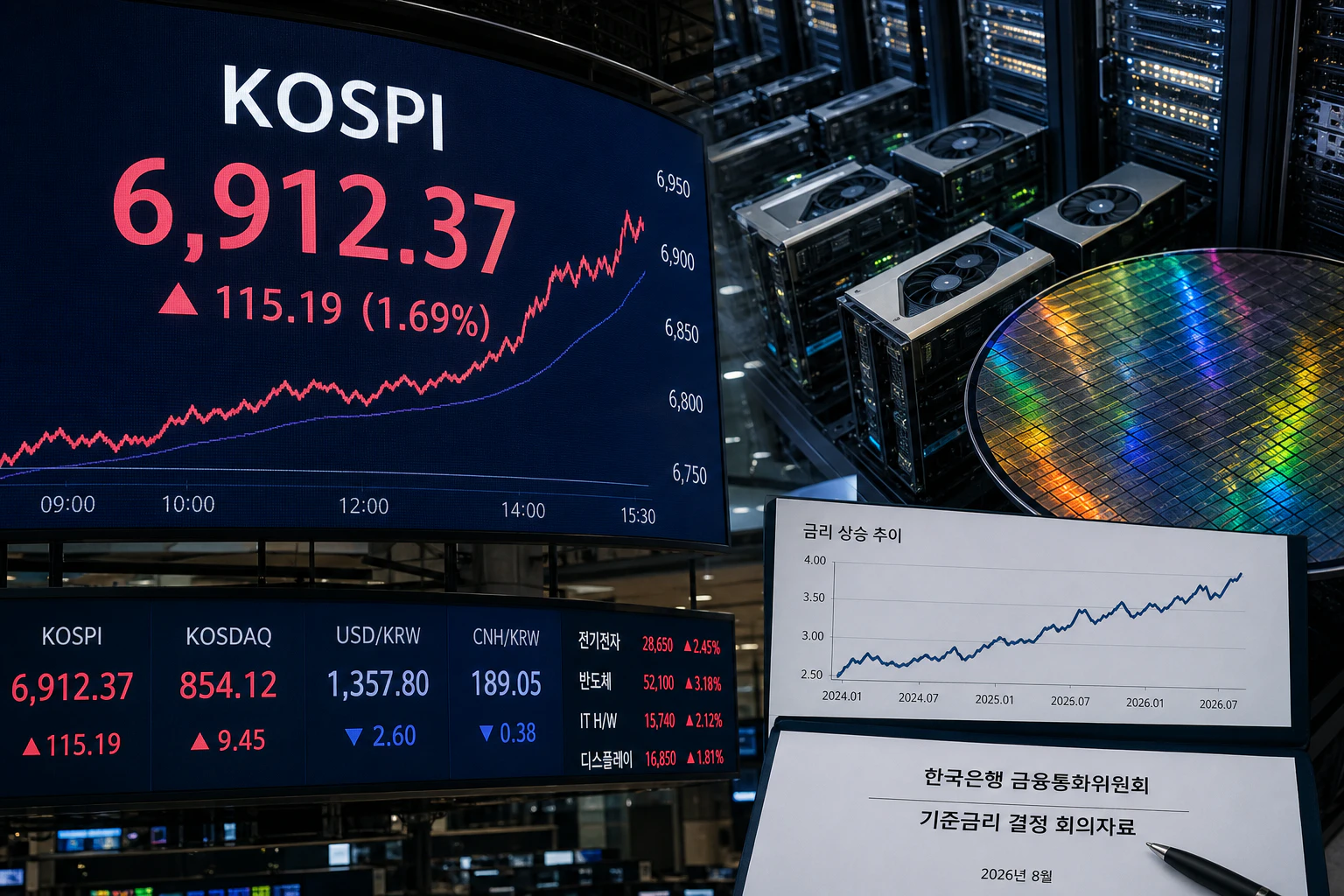 엔비디아 실적과 코스피 반도체주 상승을 보여주는 금융시장 장면