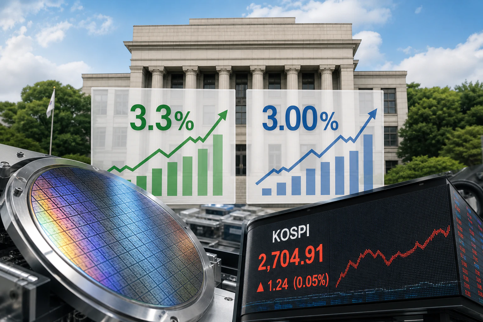 한국은행 성장률 3.3% 상향, 금리 인상 뒤 증시는?