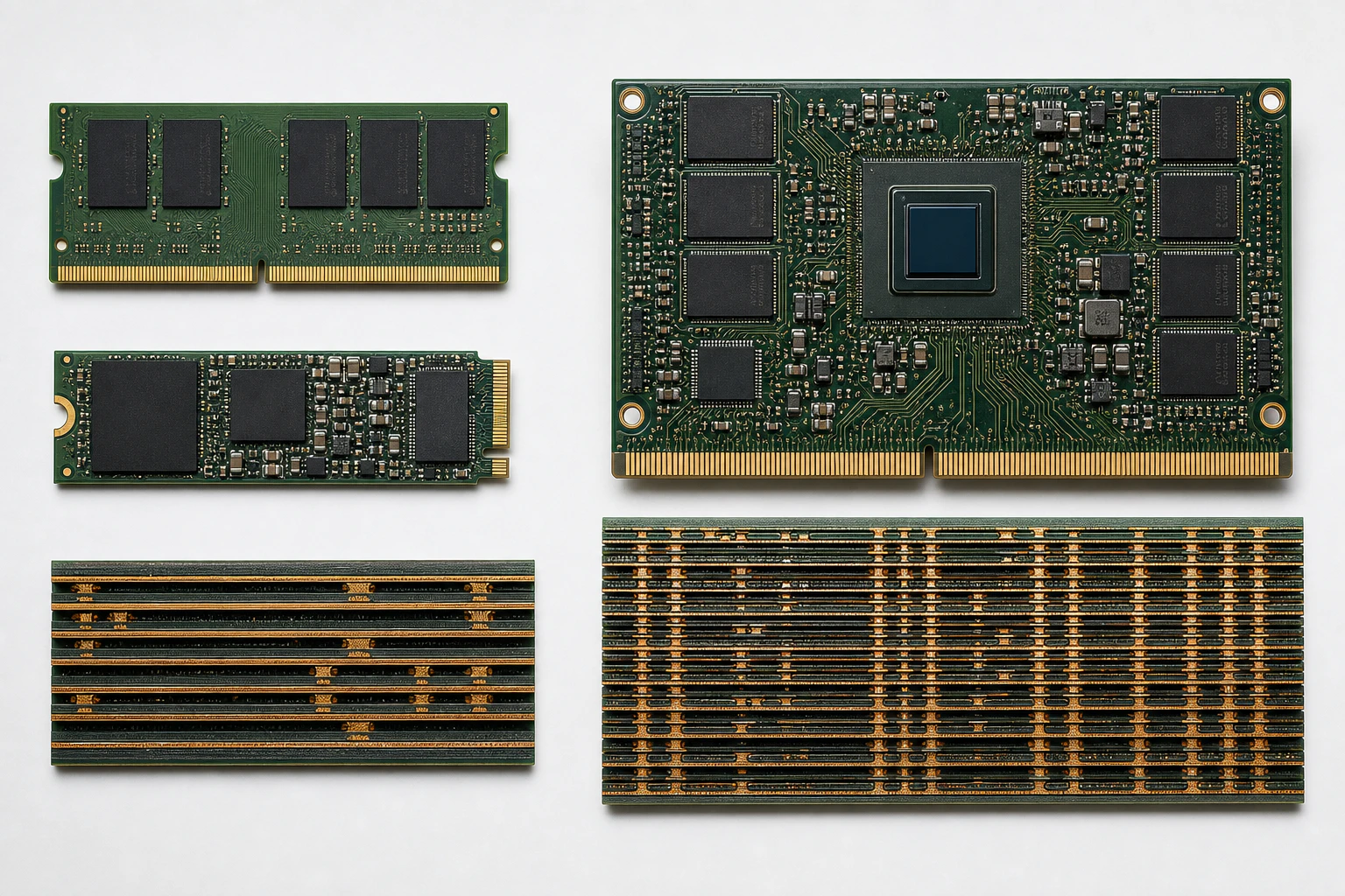 기존 메모리 PCB와 SOCAMM 고사양 기판의 구조 비교