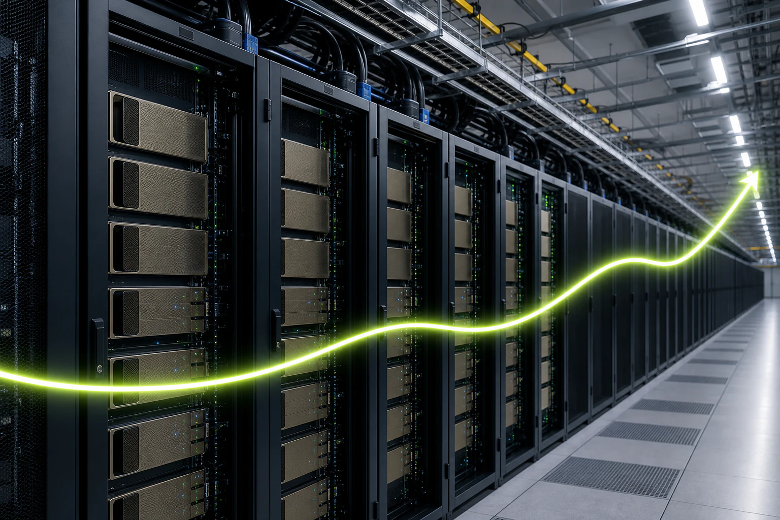 데이터센터 GPU 서버 랙과 상승하는 인공지능 매출 흐름