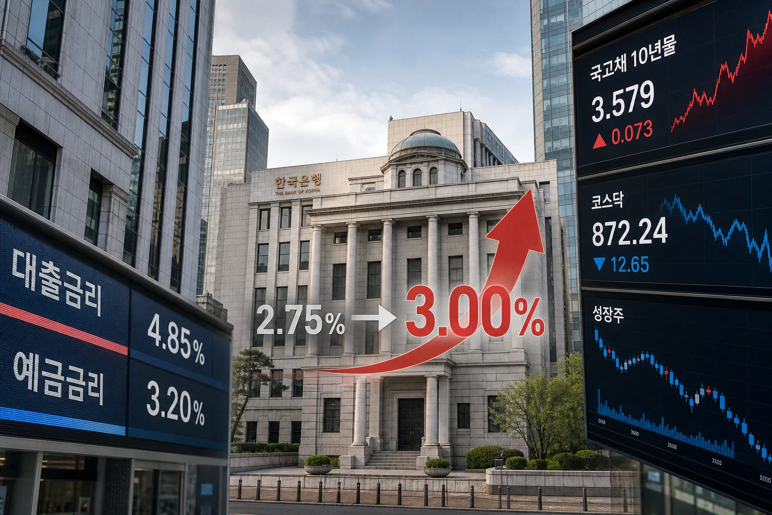 한은 기준금리 3% 인상, 은행주·채권, 성장주 영향