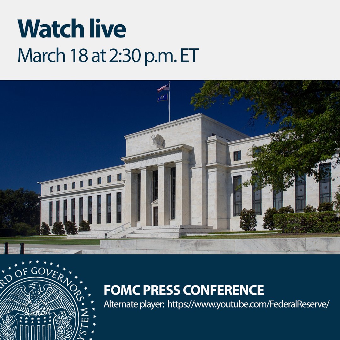 WATCH LIVE TODAY: Press conference with #FOMC Chair Powell at 2:30 p.m. ET: https://t.co/1