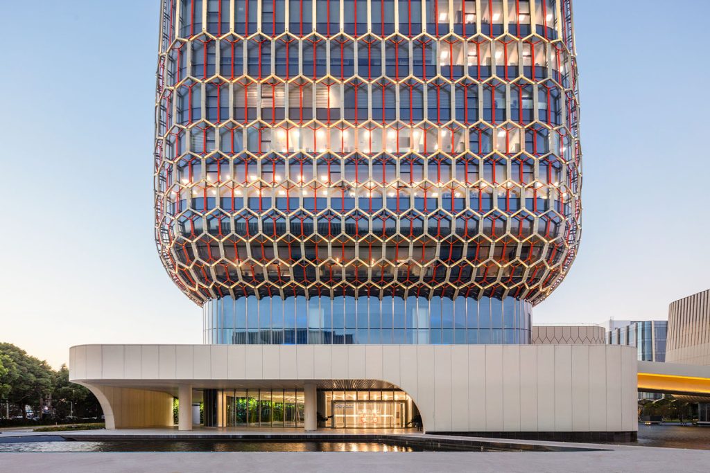 Ascentage Pharmaceutical HQ's facade inspired by the benzene ring hexagon