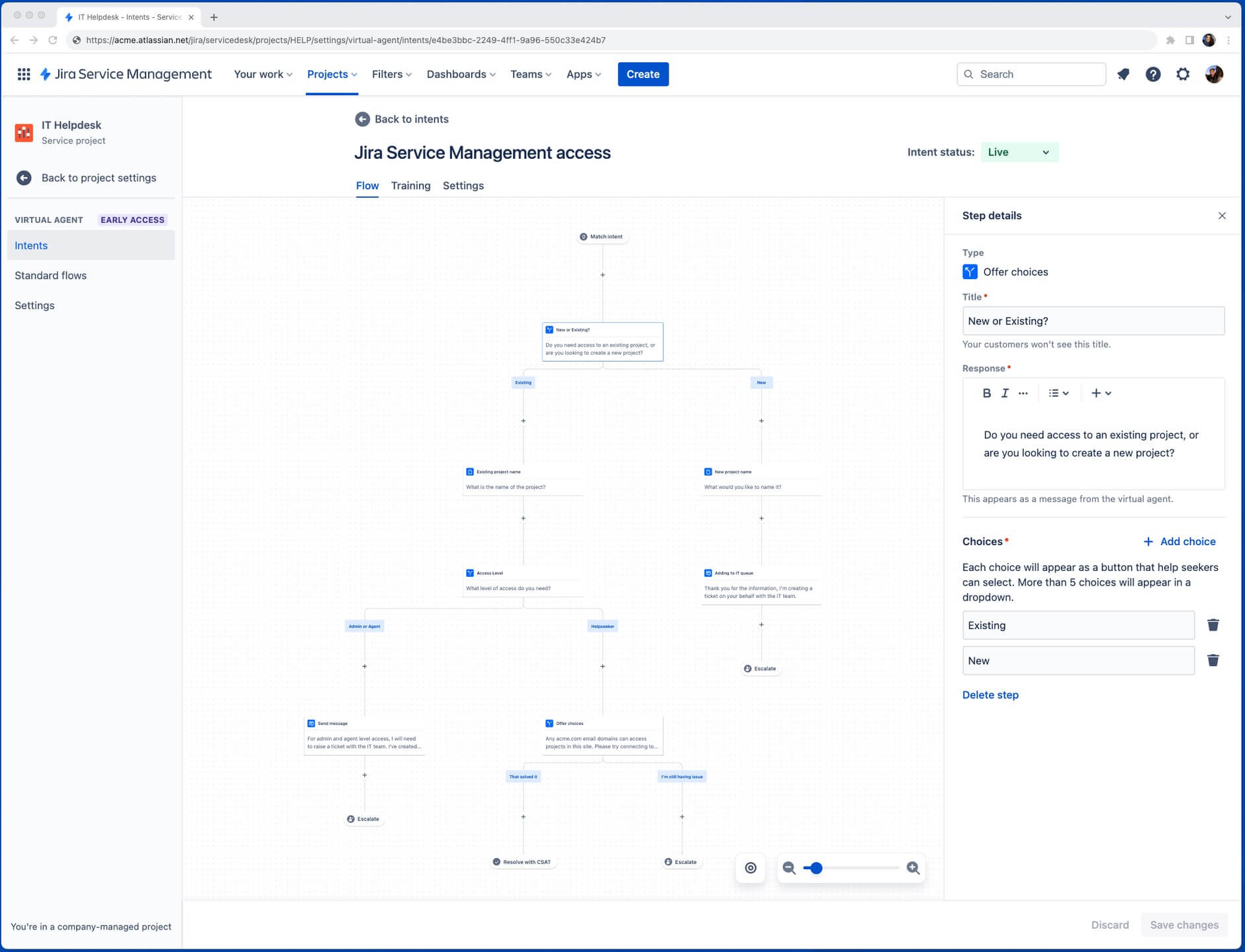 The Jira Service Management virtual agent Jira Service Management Cloud