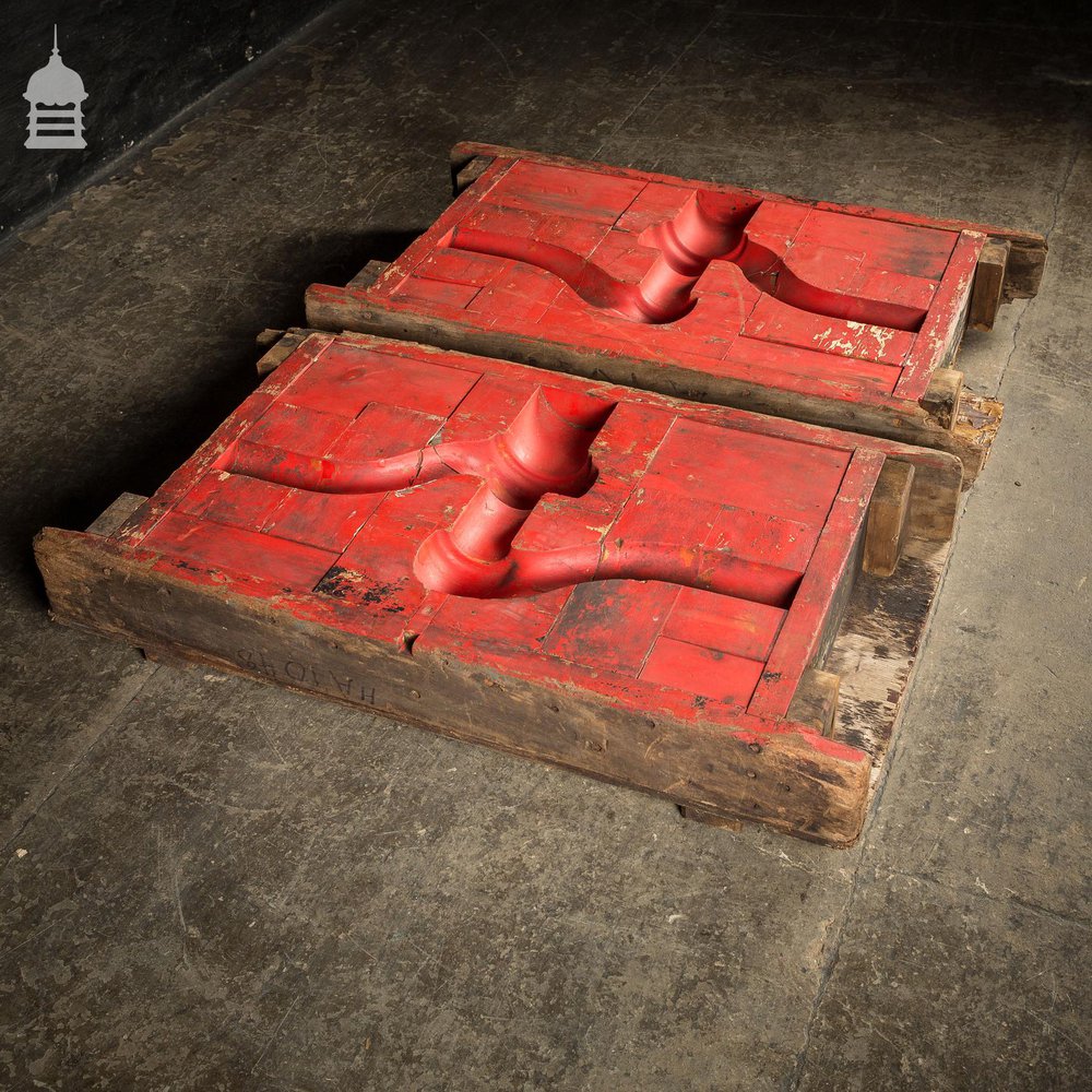 Pair of Red Wooden Vintage Industrial Factory Foundry Pattern Moulds ...