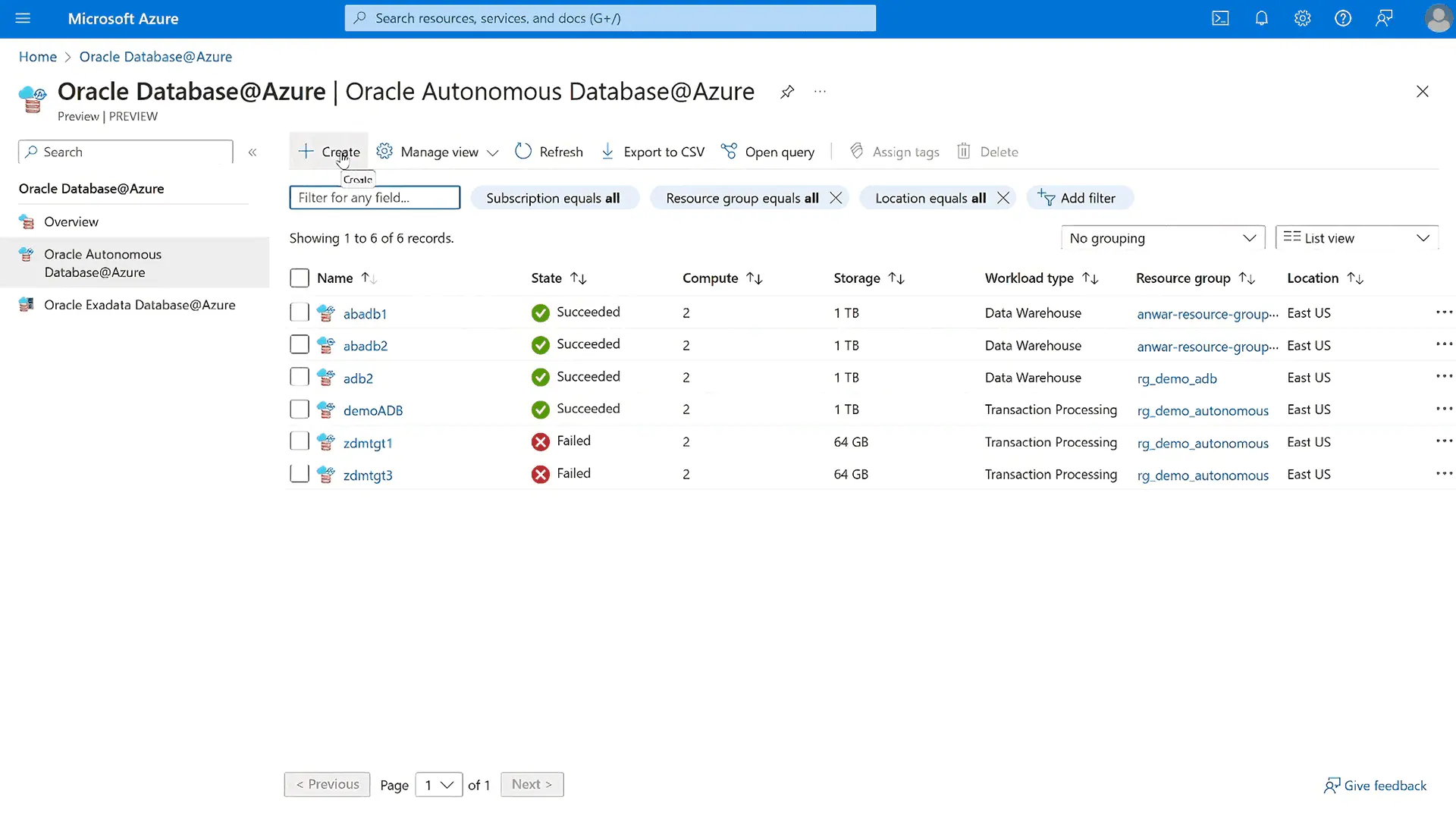 Database@Azure Services