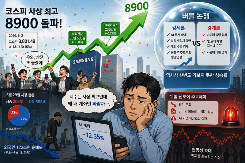 코스피 사상 첫 8,900선 돌파, 삼성전자 급등에 시총 주목