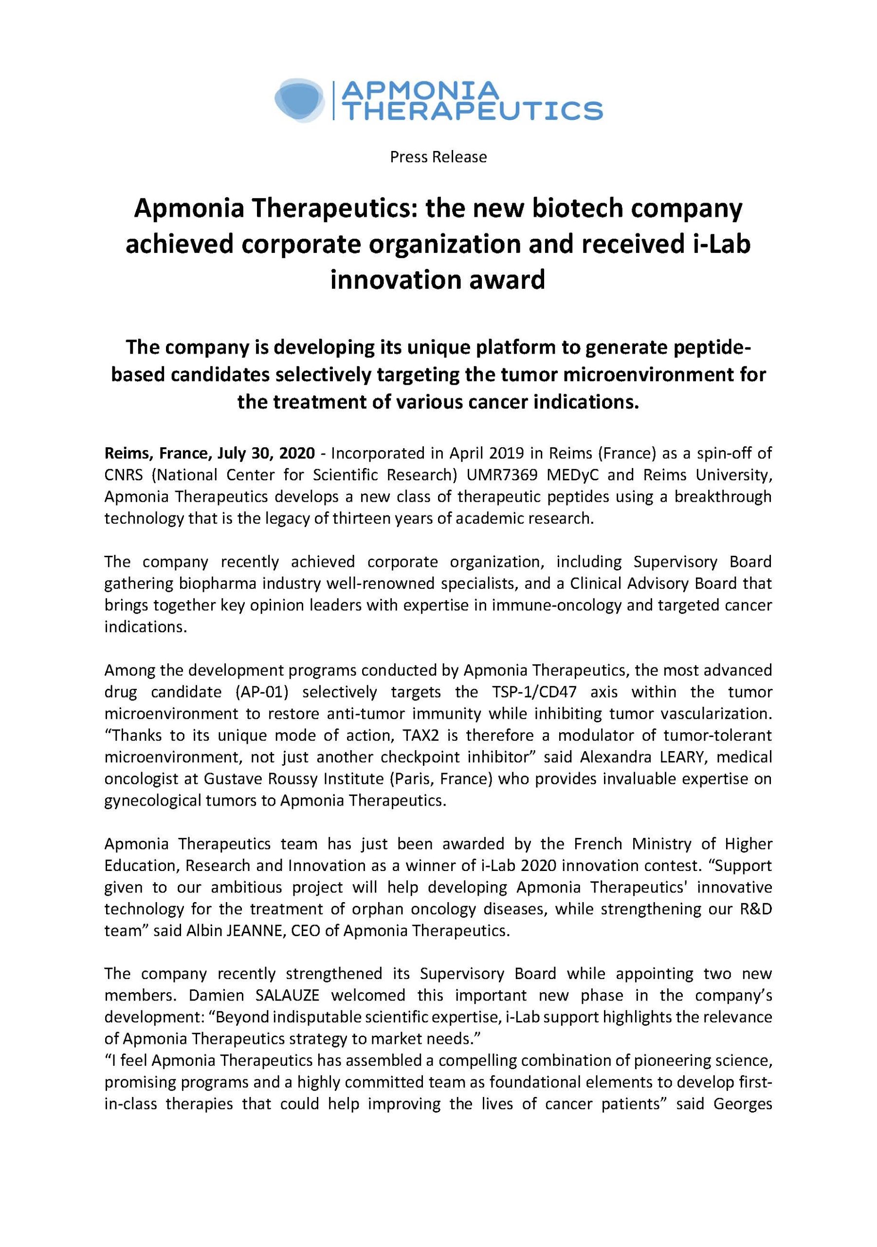 Apmonia Tx Press release