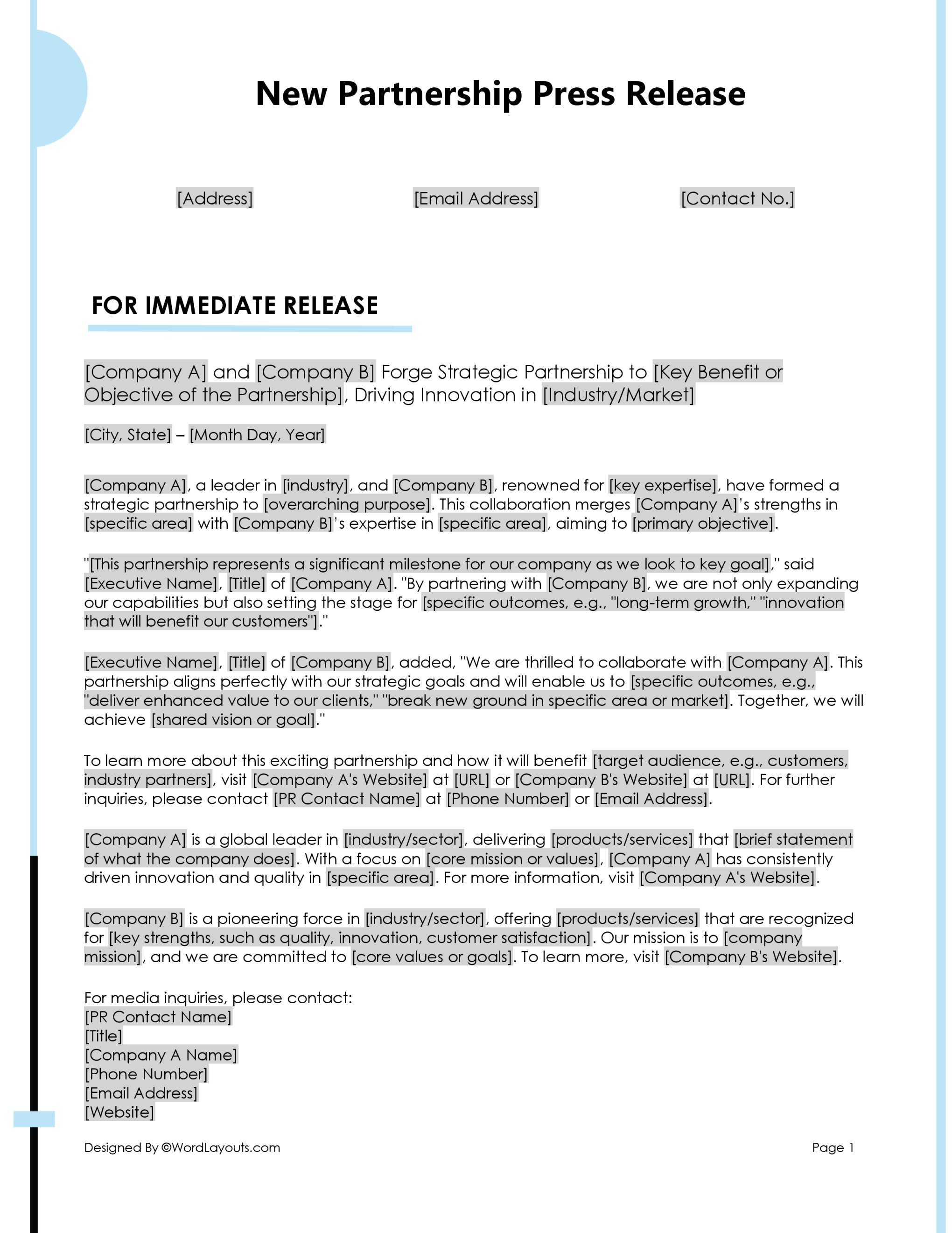 Free Press Release Templates - WordLayouts
