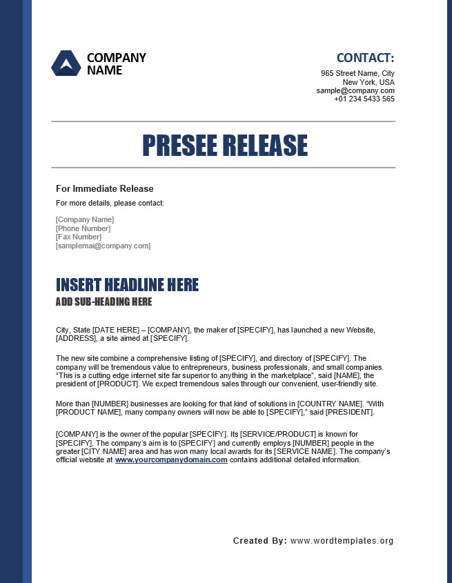 Press Release Template: プレスリリース 書式 ダウンロード