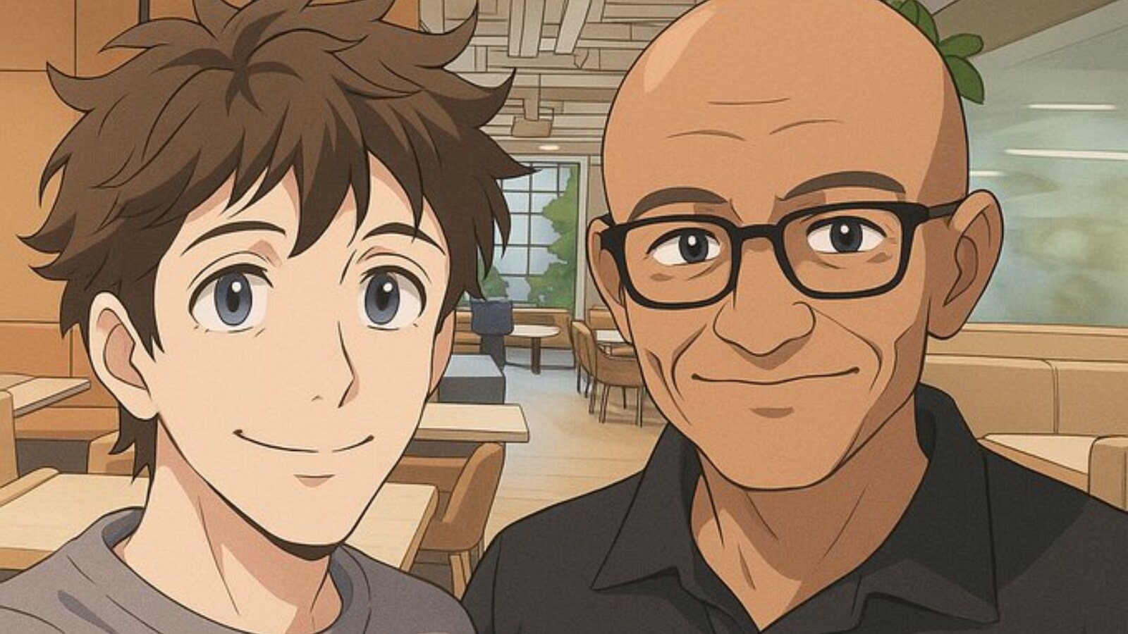 OpenAI's Sam Altman Posts Ghibli-Style Portrait With Satya Nadella, Microsoft CEO Responds
